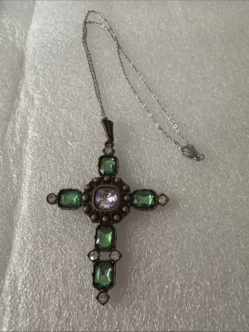 Green and Purple Vintage-Inspired Cross Pendant Necklace